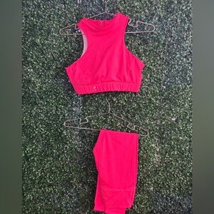 Pink Athletic Crop Top and Leggings Set